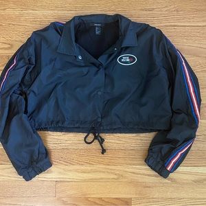 Forever 21 cropped jacket Women’s Large Black Striped Sleeves Buttons NWOT